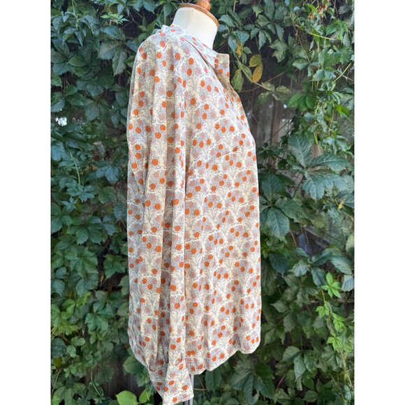 70s Bleyle Ditzy Floral Blouse 100% Cotton Button-Up Shirt Ivory Orange Carnatio - Picture 10 of 12